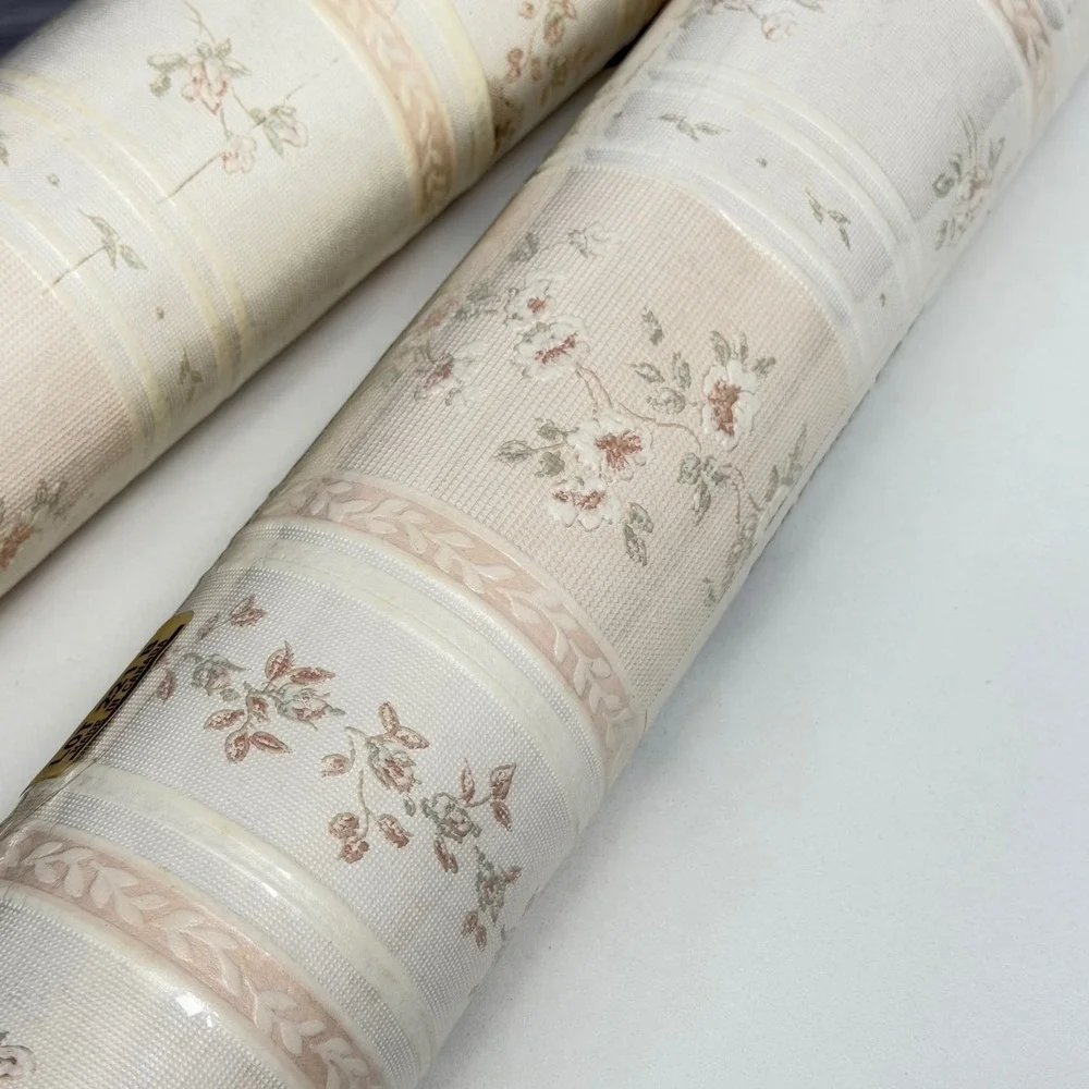 2 Rolls Norwall Sculptured Vinyl Wallpaper Floral Cream Pink Lot 221 B Vintage